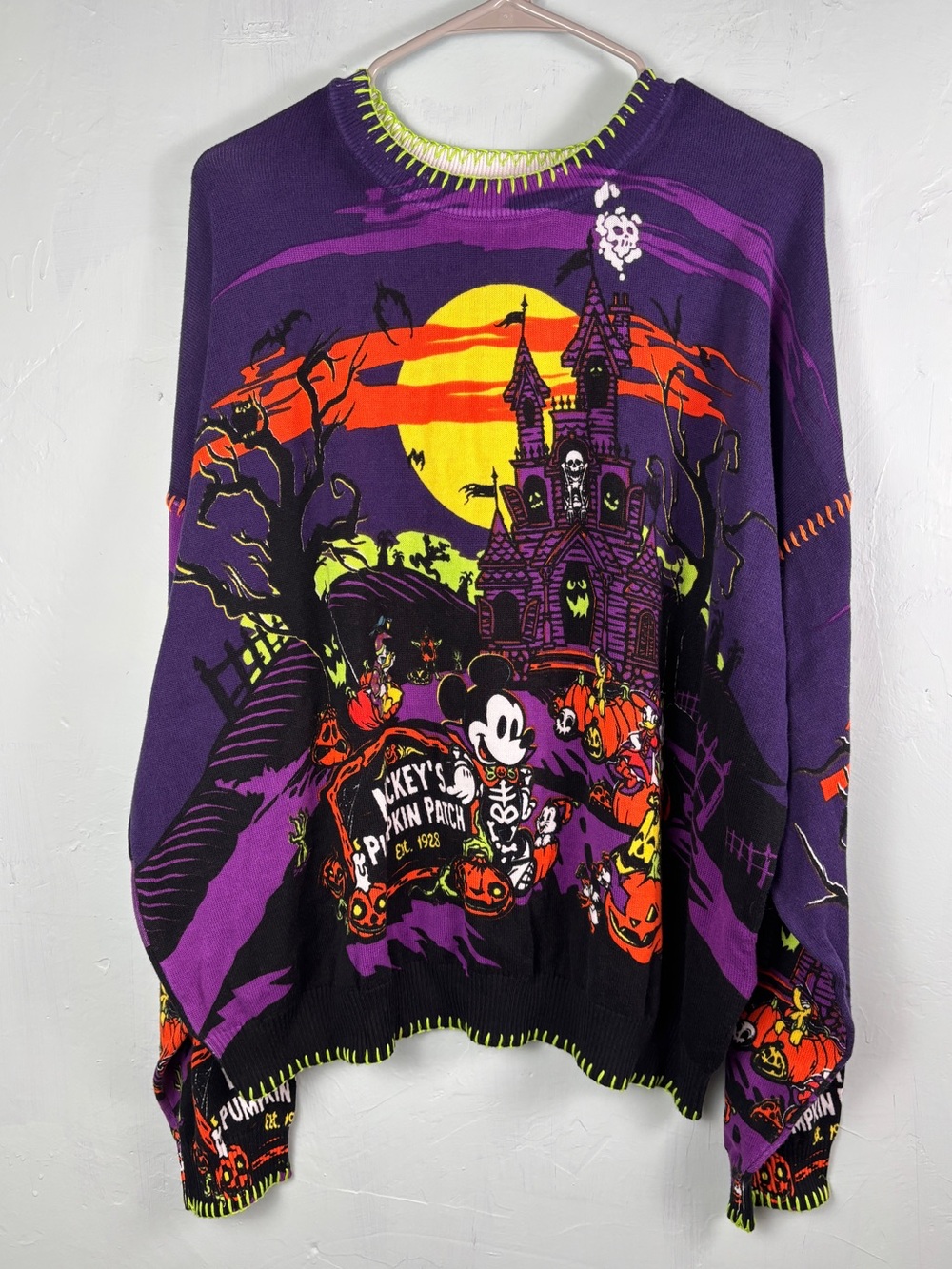 Disney Halloween Mickey’s Pumpkin Patch  Black, Purple, Green Graphic Sweater